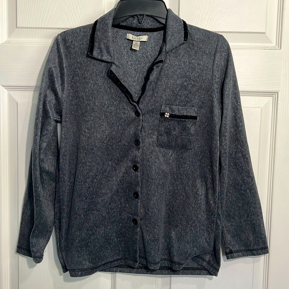 Nicole Miller Women’s Pajama Top - Size Medium - Gray Long Sleeves
